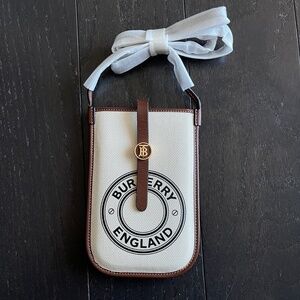 Burberry Canvas Callfskin Anne Phone Case With Strap crossbody bag White Tan